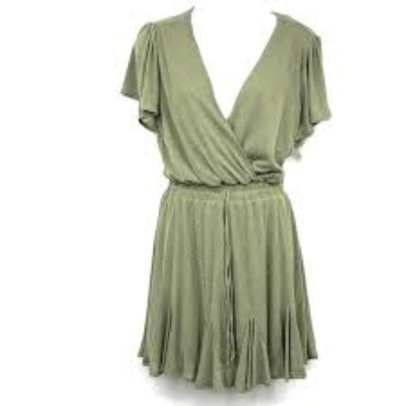 Row A Dresses & Skirts - ROW A | Flutter Sleeve Mini Godet Dress Light Olive Green Size S